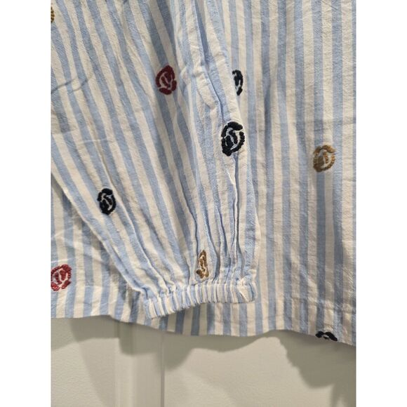 Anthropologie Akemi + Kin Women Striped Embroidered Textured Oversize Top XS EUC - Picture 6 of 10